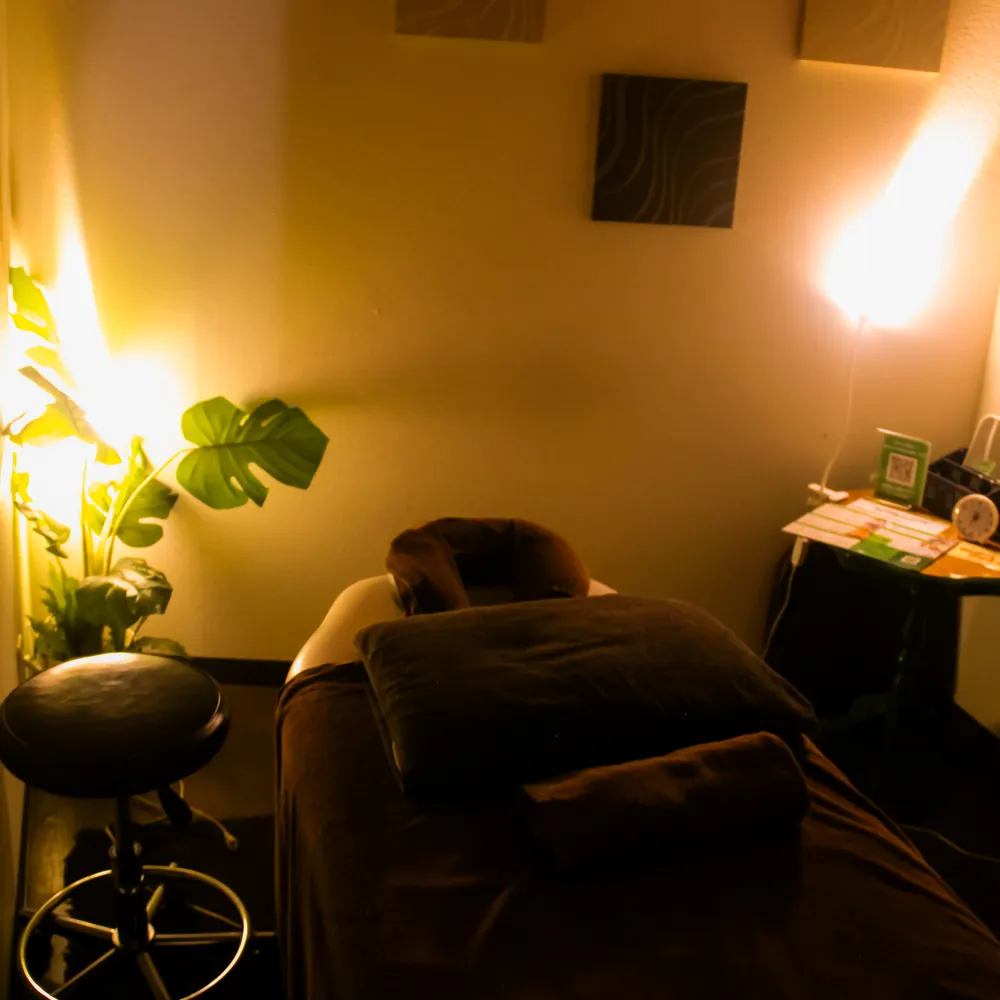 観葉植物と灯りのある個室